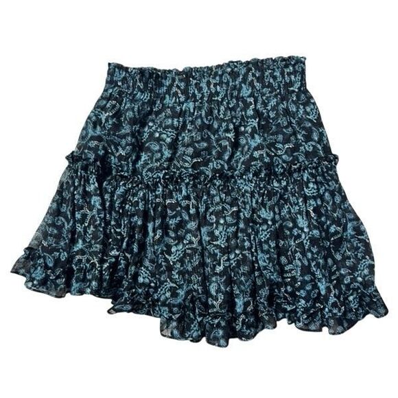 Misa Los Angeles Women's Teal Shimmer Marion Lurex Chiffon Mini Skirt XS NWT